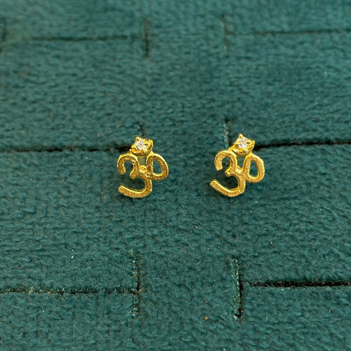 92.5 Silver Gold Plated White CZ Om Stud Pair