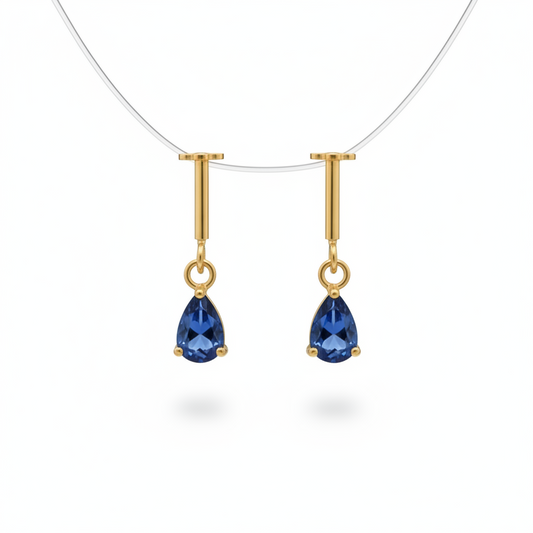 92.5 Silver Gold-Plated Bugadi for Women | Blue Teardrop CZ Dangle on Bar Stud | Helix Earring pair