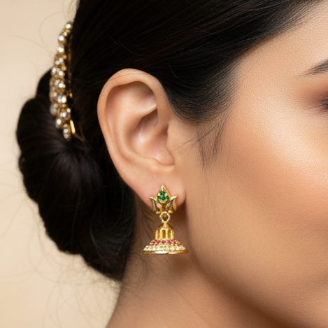 92.5 Silver Gold Plated Lotus Earrings for Women | Elegant Floral Design | Ethnic Jewellery pair