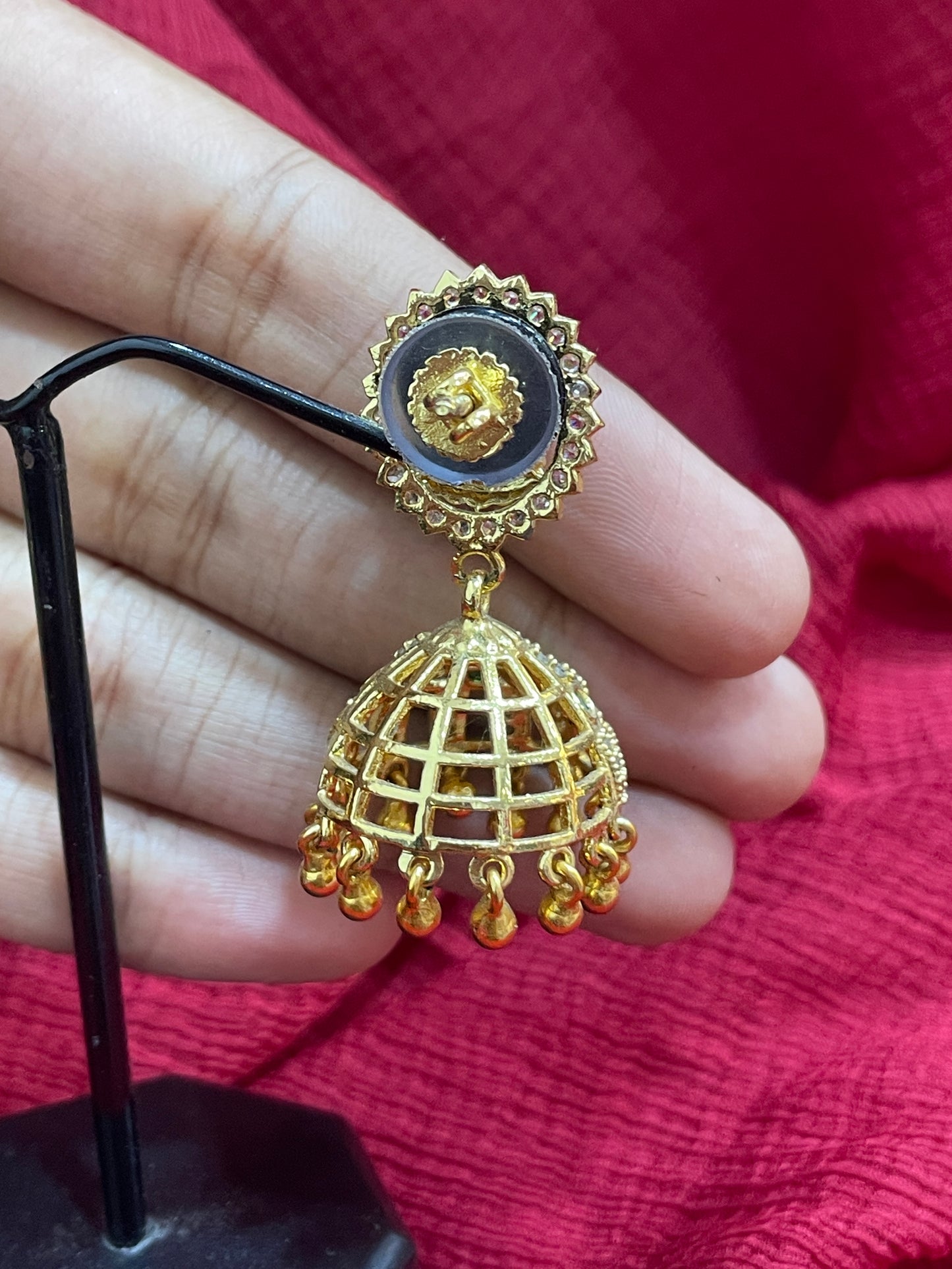92.5 Silver Gold Plated Lakshmi Devi Jhumka Earrings for Women | Divine Temple Design | Traditional Jewellery