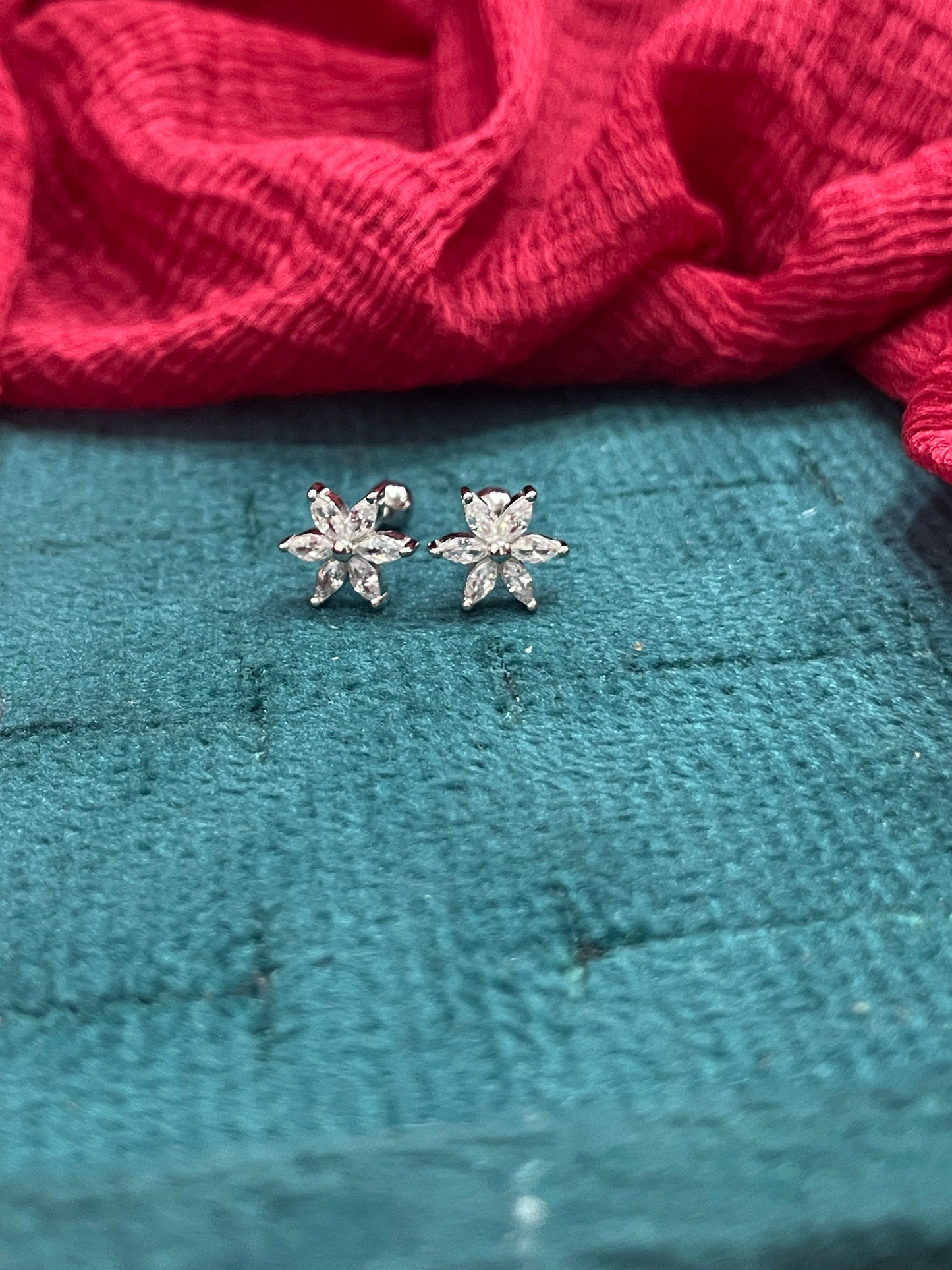 925 Silver 6 Petal Flower Studs - Ball back