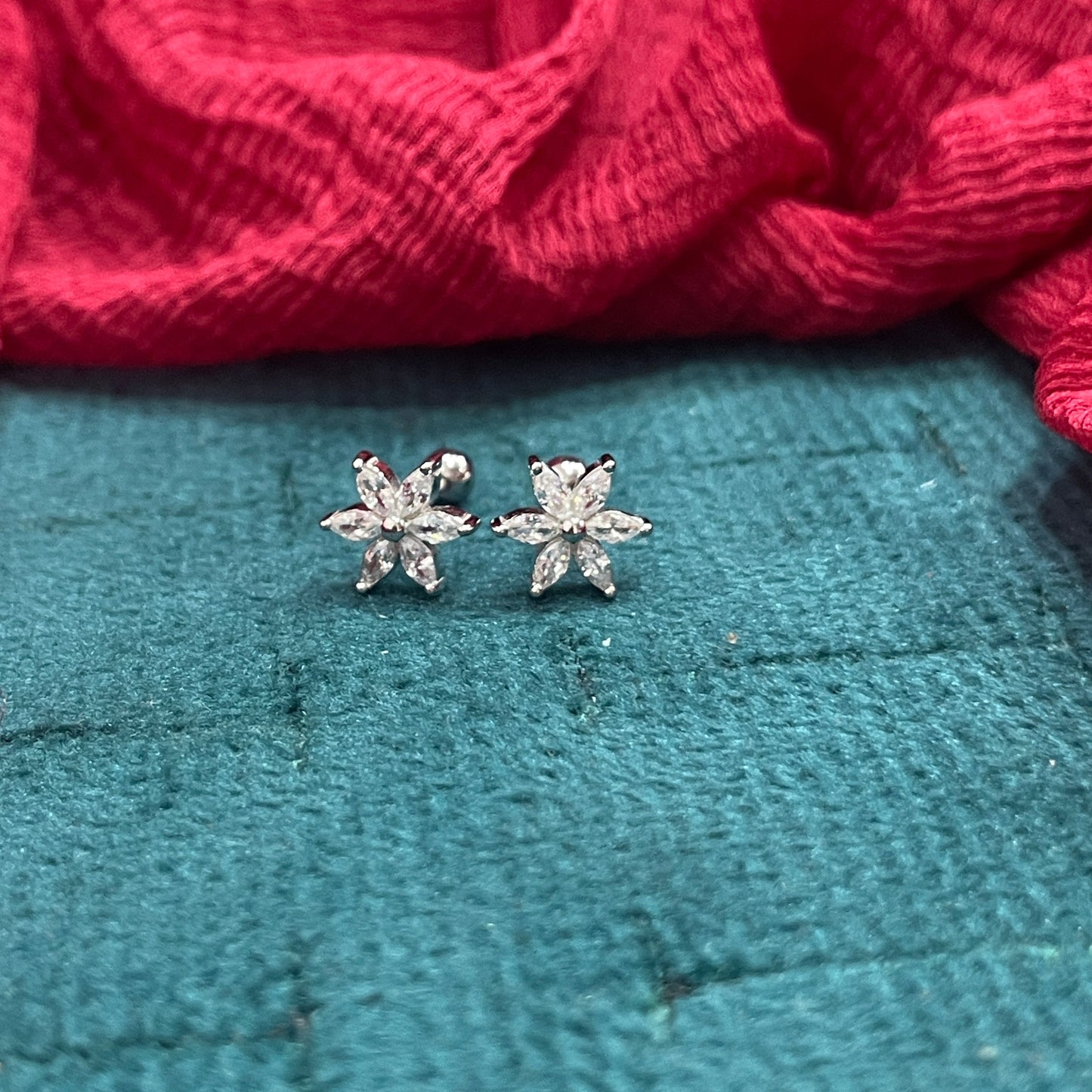 925 Silver 6 Petal Flower Studs - Ball back