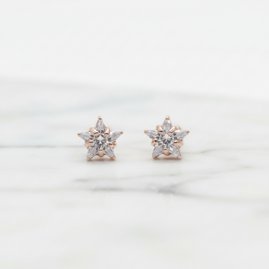Rose Gold Plated 92.5 Sterling Silver Four-Prong Round CZ Solitaire Stud Earrings for Women | Classic CZ Claw-Set Studs | Second Piercing Earring Pair