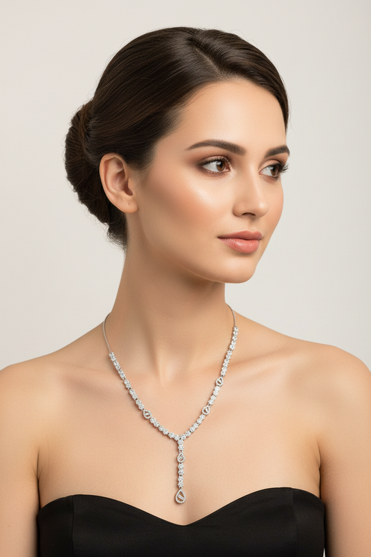 92.5 Silver White Stone Classy Necklace for Women 20 Inches | Stylish Elegant Design | Premium Jewellery