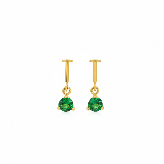 925 Silver Gold Plated Emerald Dangler Bugadi Pair