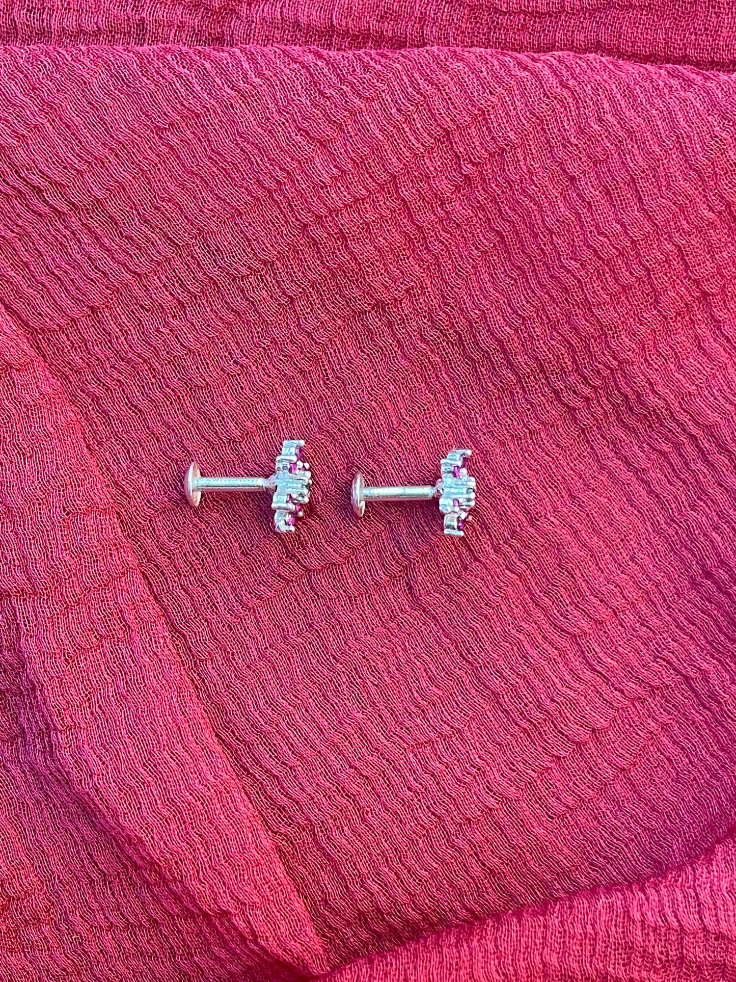 92.5 Silver Pink & Green Stone Second Studs / Nose Pin (Single Piece) | Elegant Dual Tone Design | Jewellery