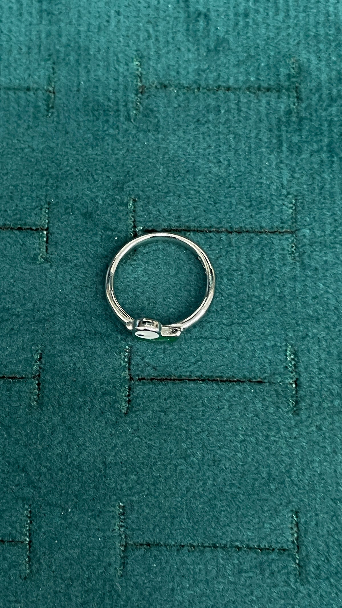 92.5 Sterling Silver White & Green Enamel Duckling Charm Kids Finger Ring — Size 2