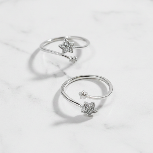 92.5 Sterling Silver Dual Star Toe Rings for Women | Double Band Elegant Design