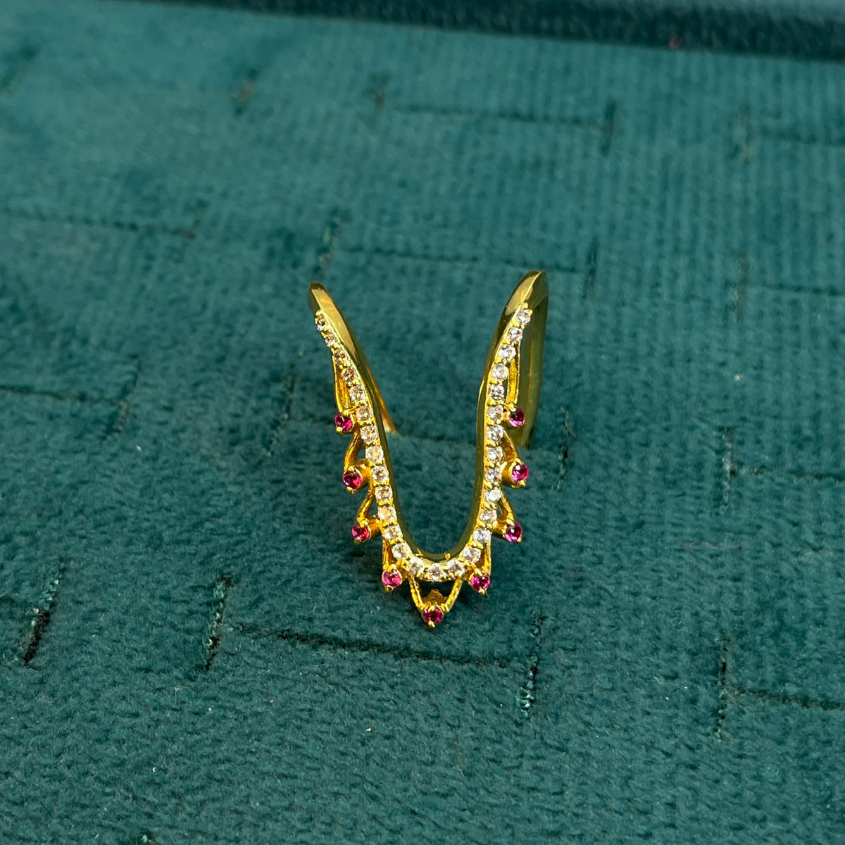 92.5 Silver Gold Plated White & Pink CZ Vanki Ring for Women