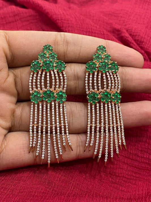 92.5 Silver Green Stone Earrings for Women | Stylish Elegant Design | Trendy Jewellery