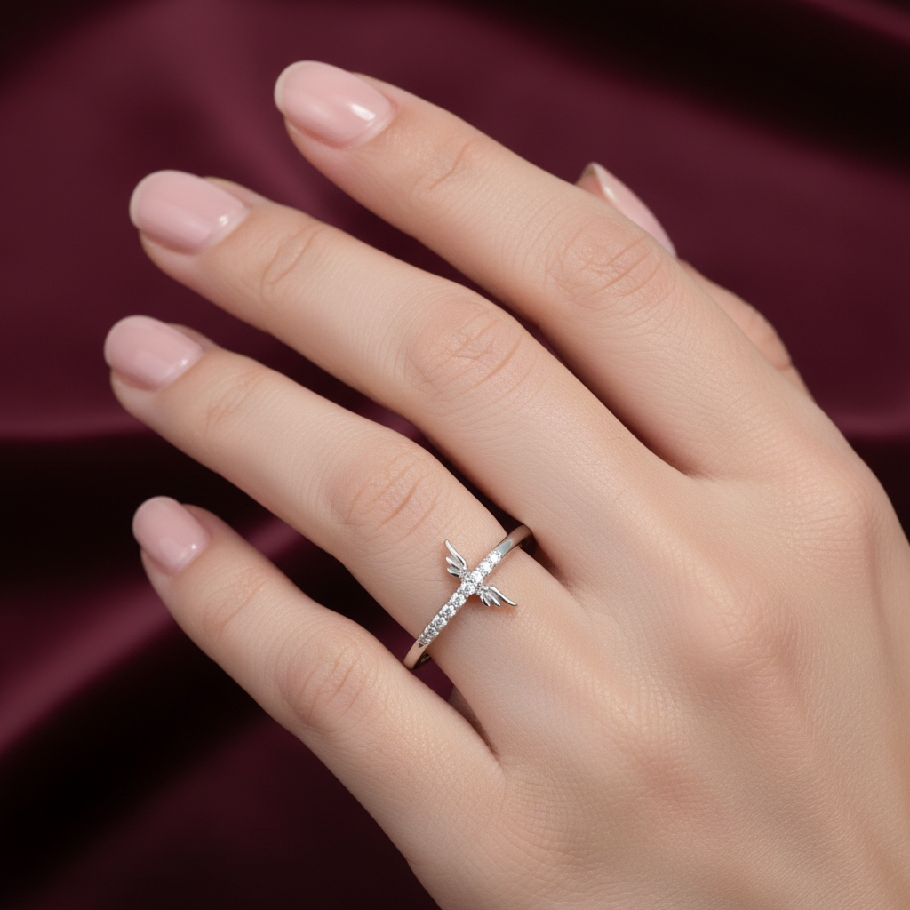 92.5 Silver White Stone Wings Ring for Women Size 11 | Stylish Angelic Design | Elegant Fashion Jewellery
