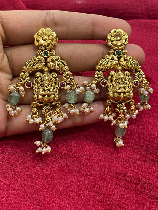 92.5 Silver Gold Plated Lakshmi Devi Earrings for Women | Divine Temple Style | Traditional Jewellery