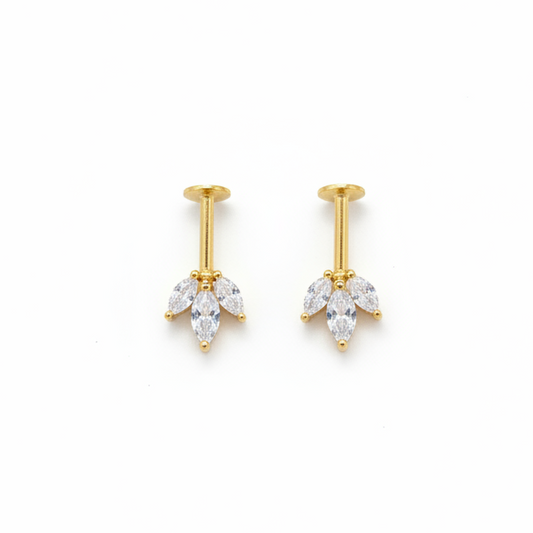 925 Silver Gold Plated Dainty Three Leaf Bugadi - Pair