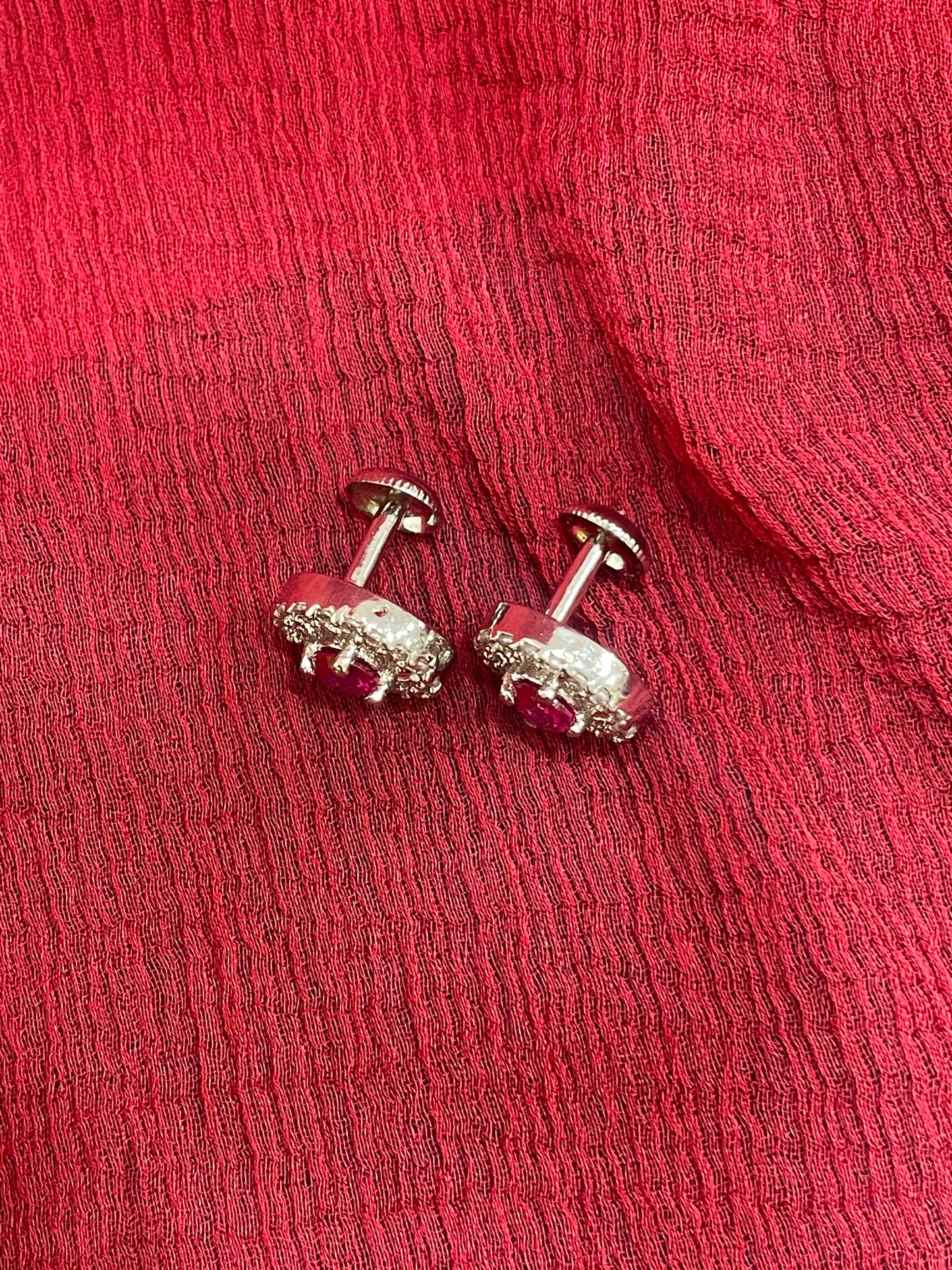 92.5 silver classy stylish oval pink stone earrings
