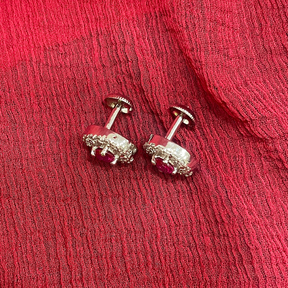 92.5 Sterling Silver Earrings for Women | Oval Pink Stone with Open White Stone Halo pair