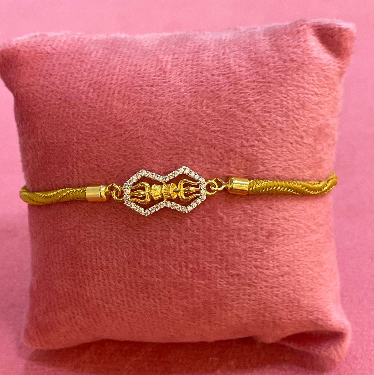 Gold Plated Rakhi for Brother | Decorative Motif Centerpiece with Golden Thread