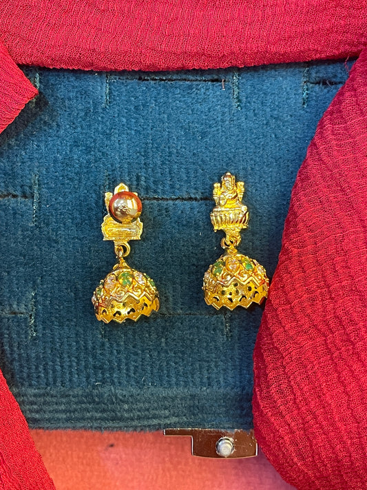 92.5 silver gold plated Lakshmi Devi jhumkas