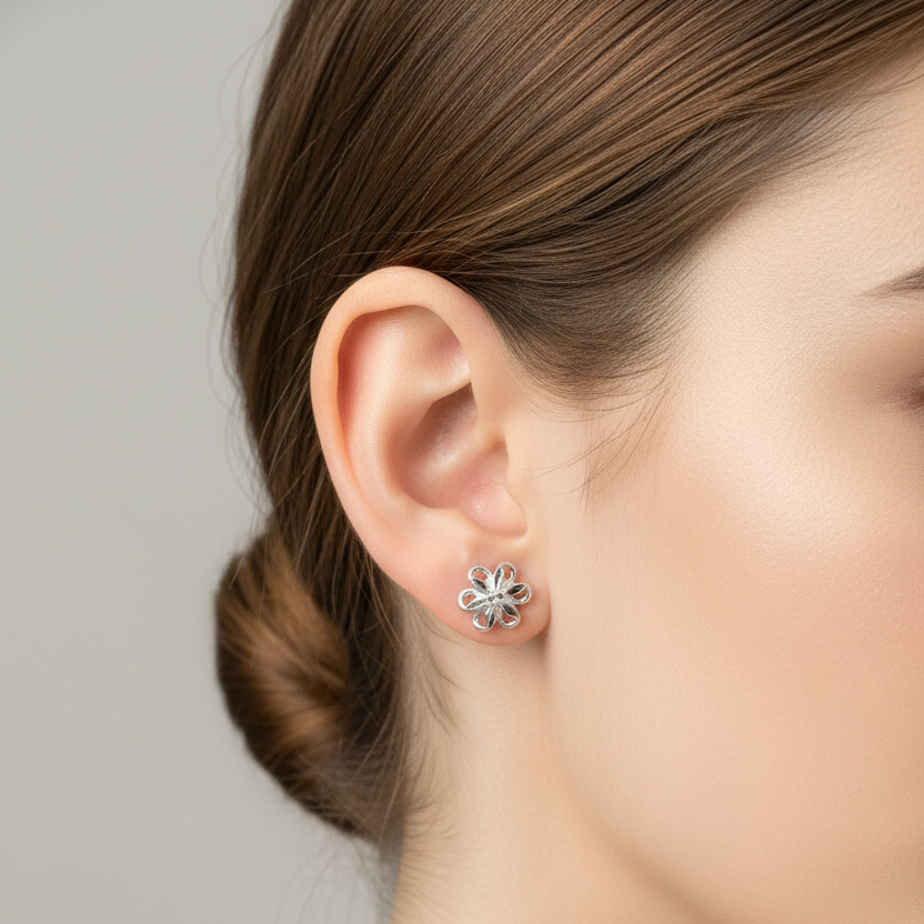 92.5 Silver Minimal Flower Stud Earrings for Women | Delicate Floral Design | Elegant Jewellery pair