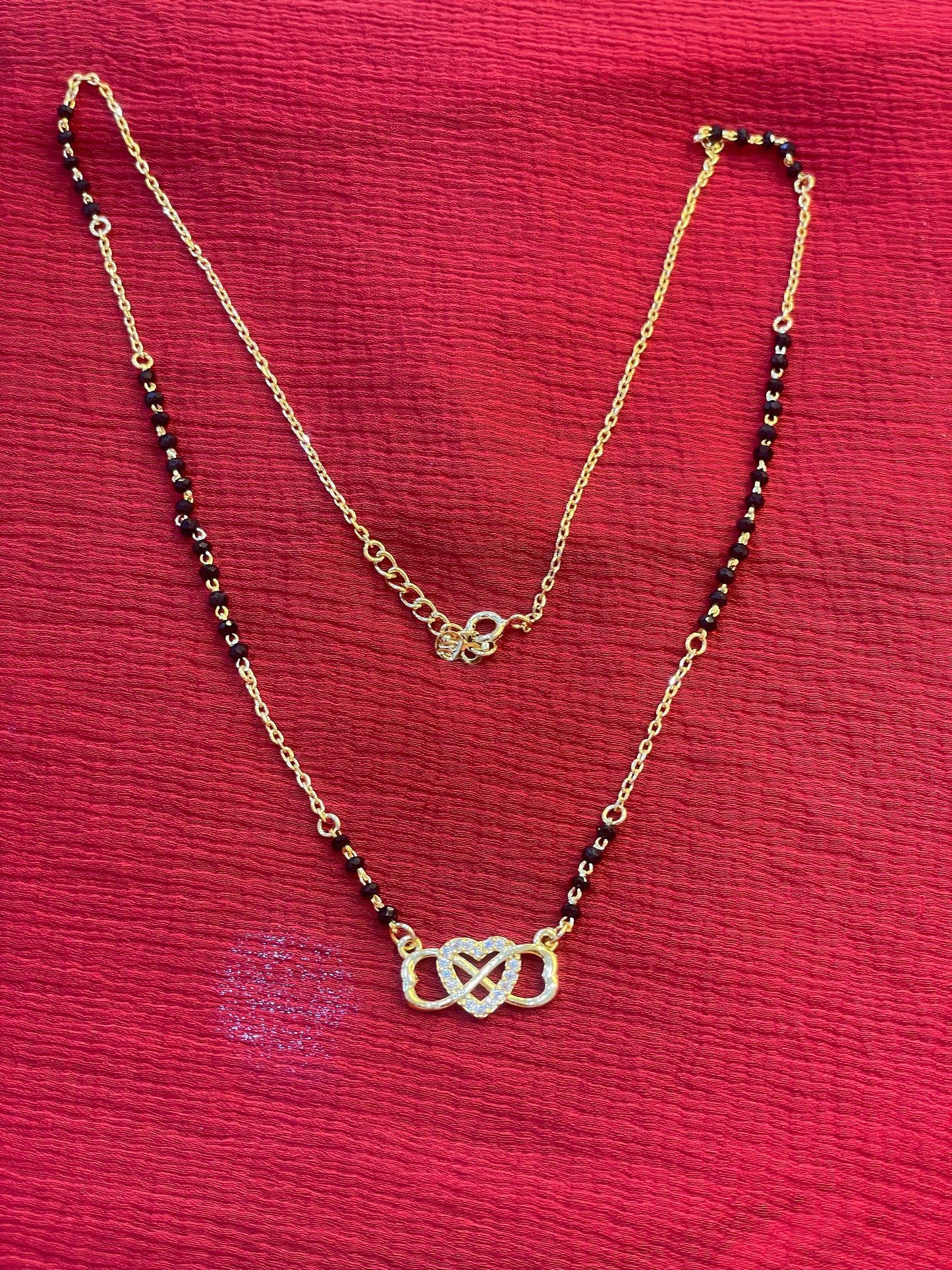 92.5 Silver Gold Plated Heart Infinty black beads chain - 19 inches