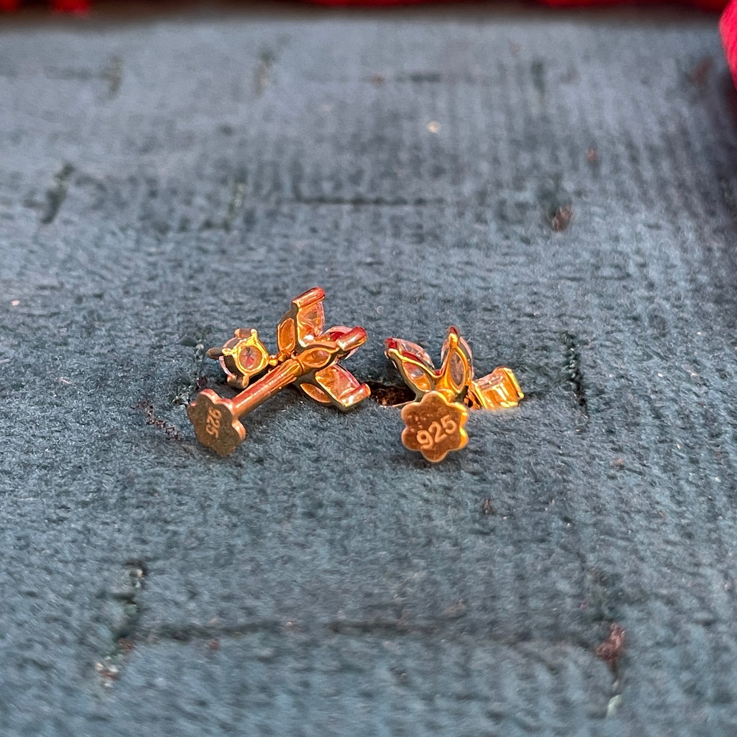 925 Silver Gold Plated Flower Drop Earstuds
