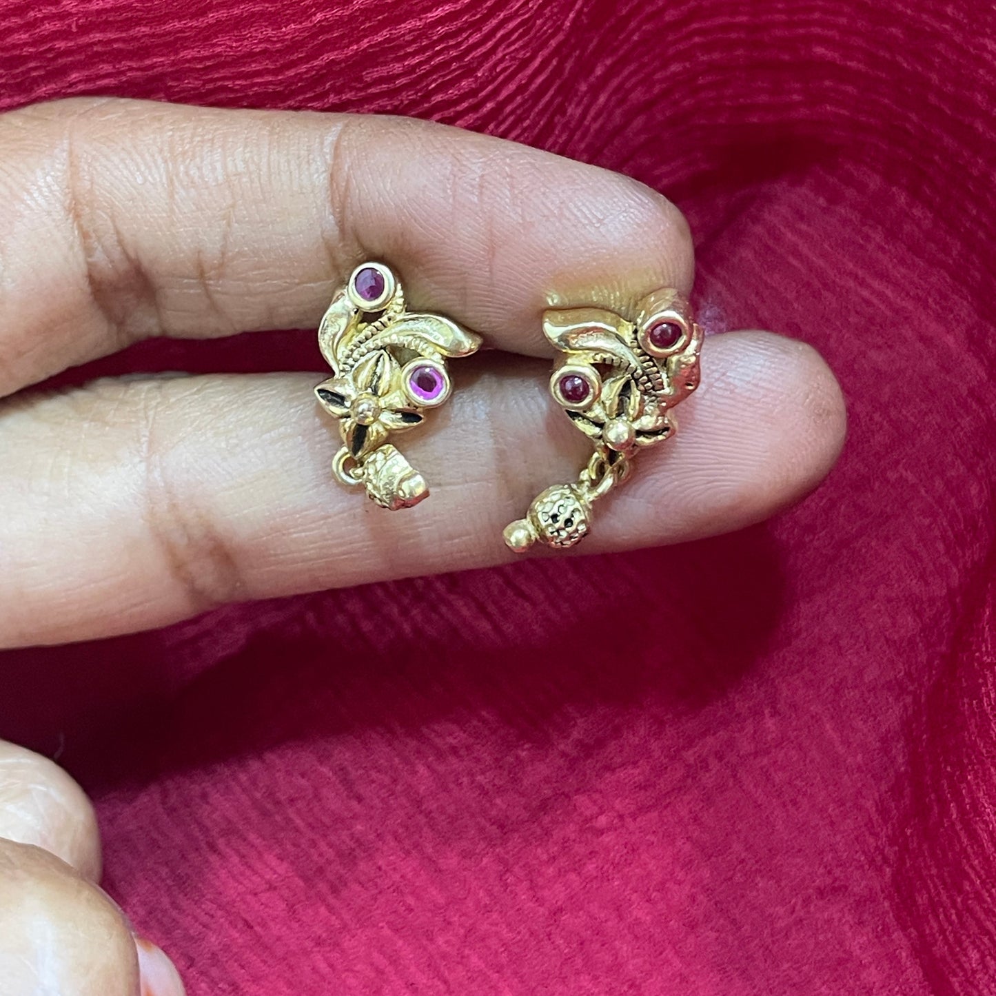 925 Silver Gold Plated Nakshi Drops