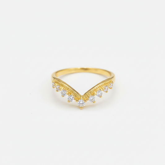 92.5 Sterling Silver Gold Plated Slim Milgrain Graduated CZ Crown Finger Ring for Women