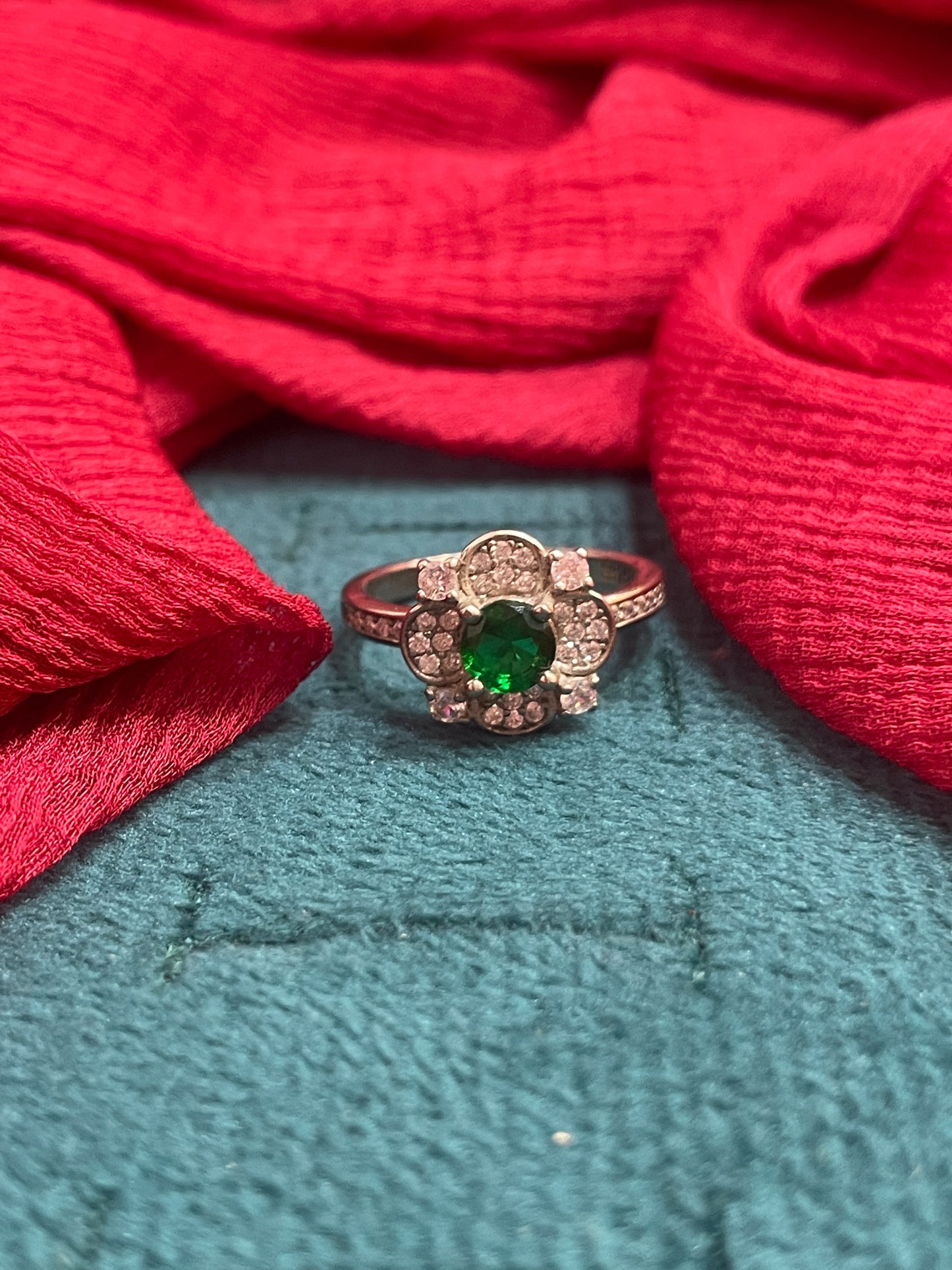 92.5 Silver Green Stone Flower Ring for Women Size 9 | Stylish Floral Design | Elegant Statement Jewellery