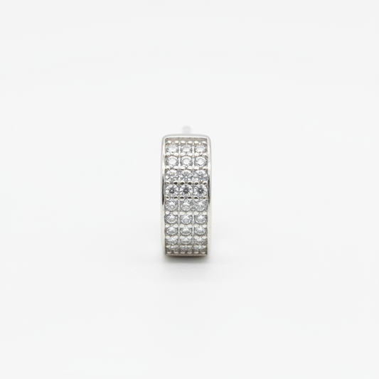 92.5 Sterling Silver Bali Earring for Women | Triple Row Pave White Stone Hoop - Single Piece