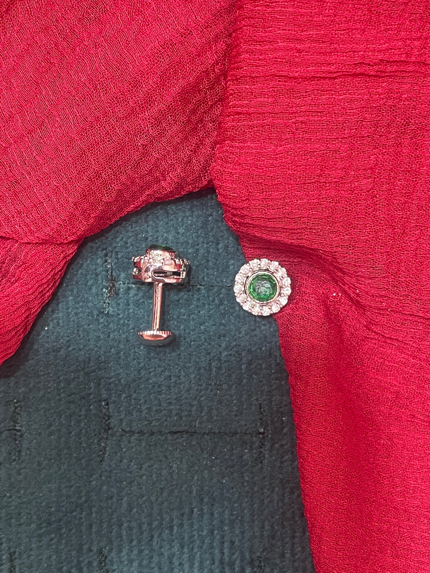 92.5 silver classy stylish round green stone earrings