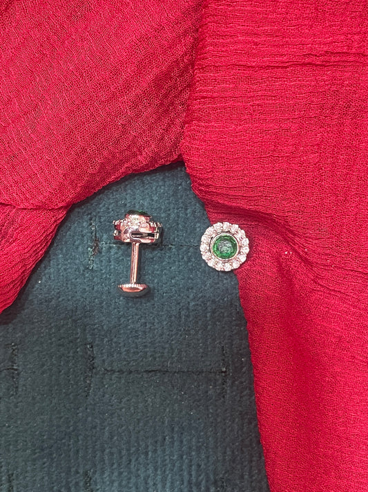 92.5 silver classy stylish round green stone earrings