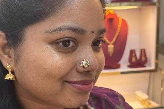 92.5 Silver Gold Plated Multicolor Nose Pin for Women | Stylish Vibrant Design | Elegant Jewellery