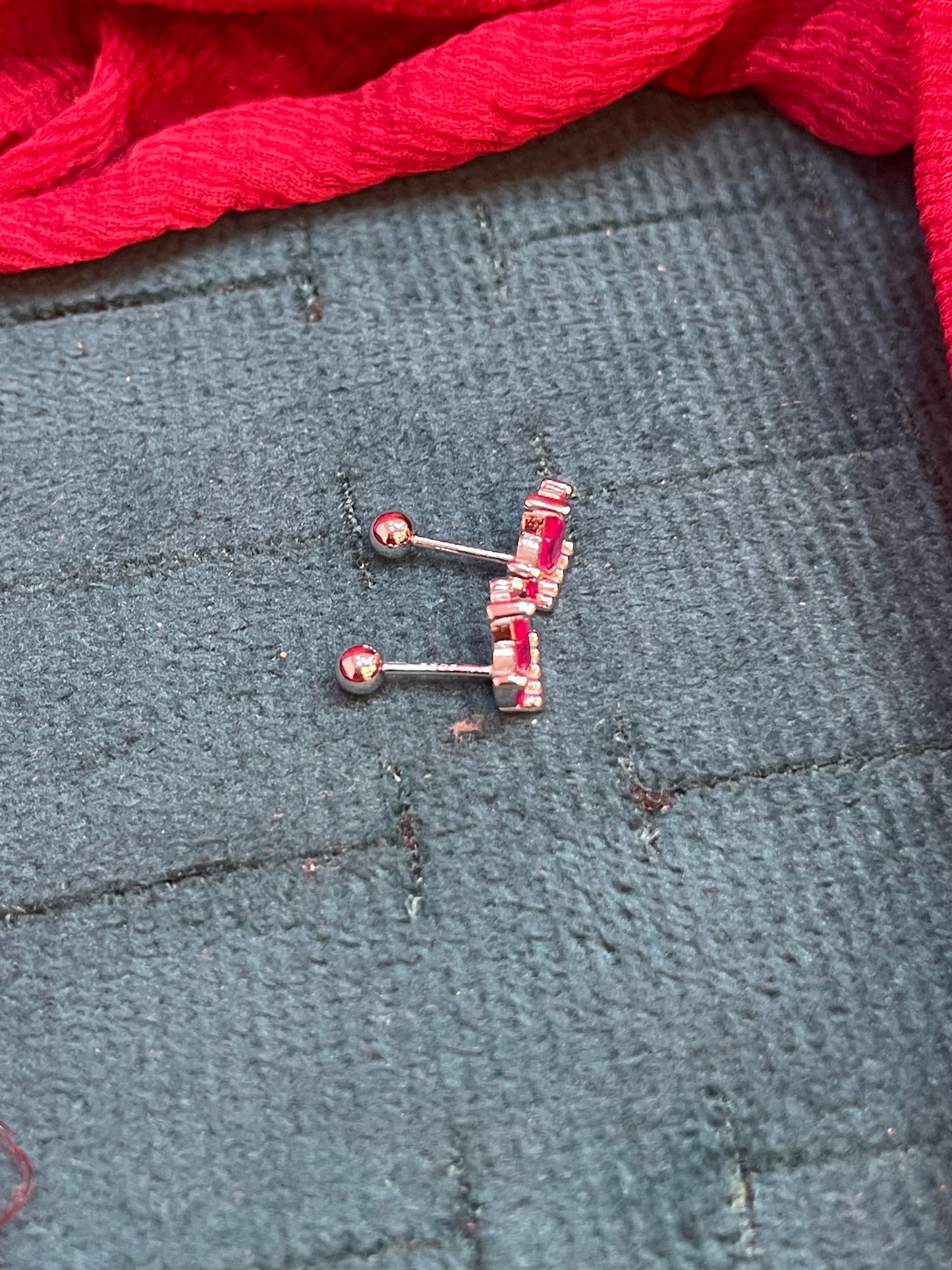 925 Silver Ruby 3 leaf studs- ball back