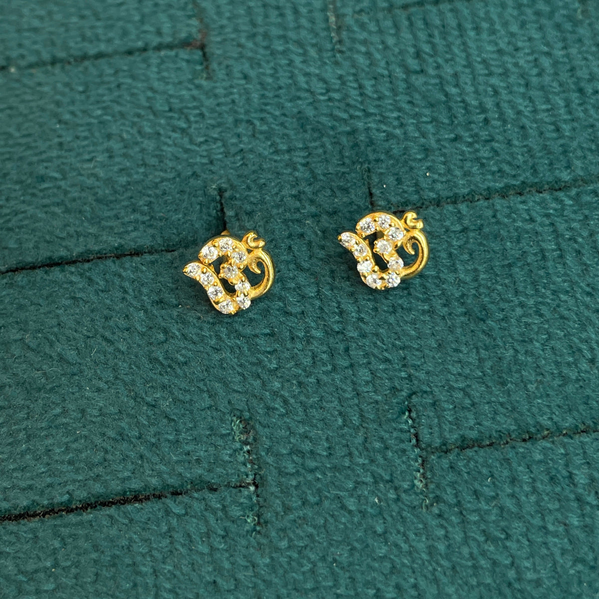 92.5 Silver Gold Plated White CZ Om Stud Earrings for Women