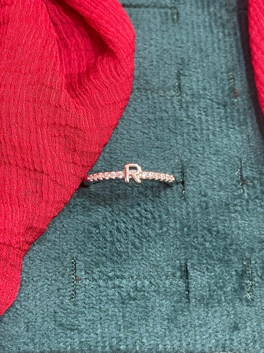 92.5 Silver R Letter Ring for Women Size 14 | Stylish Initial Design | Elegant Personalised Jewellery