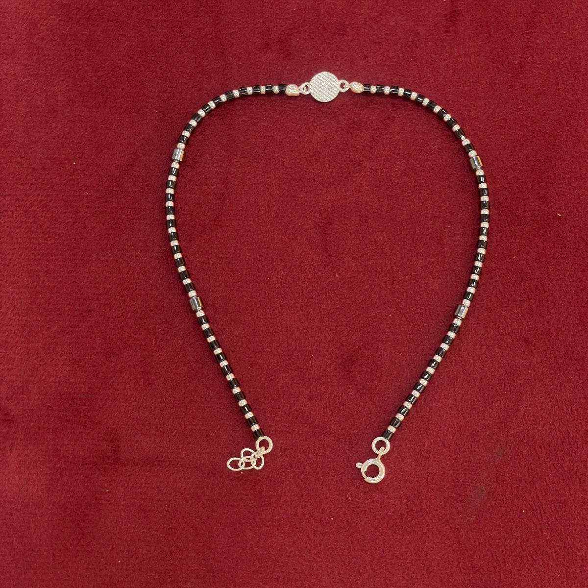 92.5 Silver Black & Silver Bead Evil Eye Anklet for Women (Single Piece)