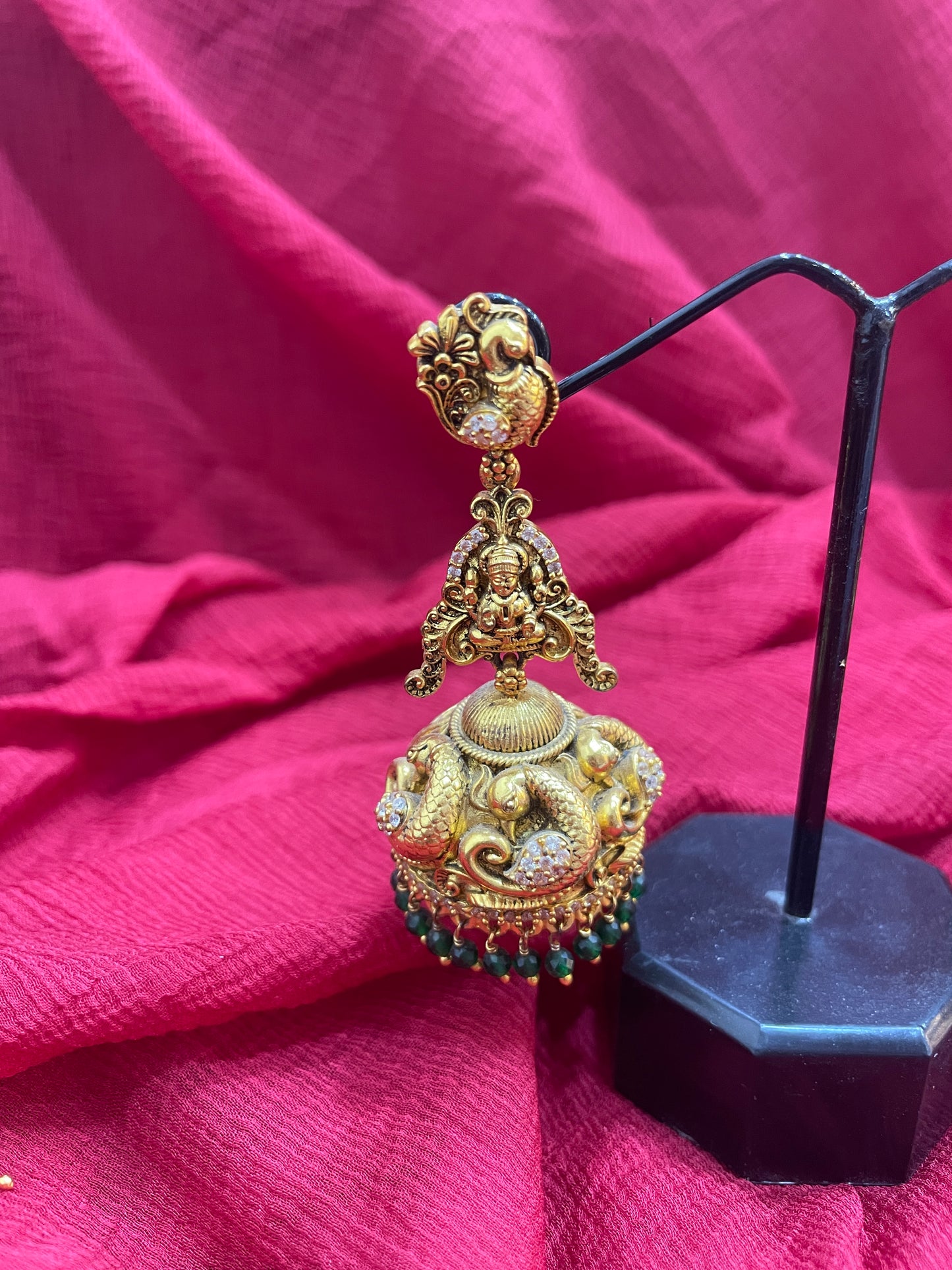 92.5 Silver Gold Plated Lakshmi Devi Jhumka Earrings for Women | Temple Style Design | Festive Jewellery