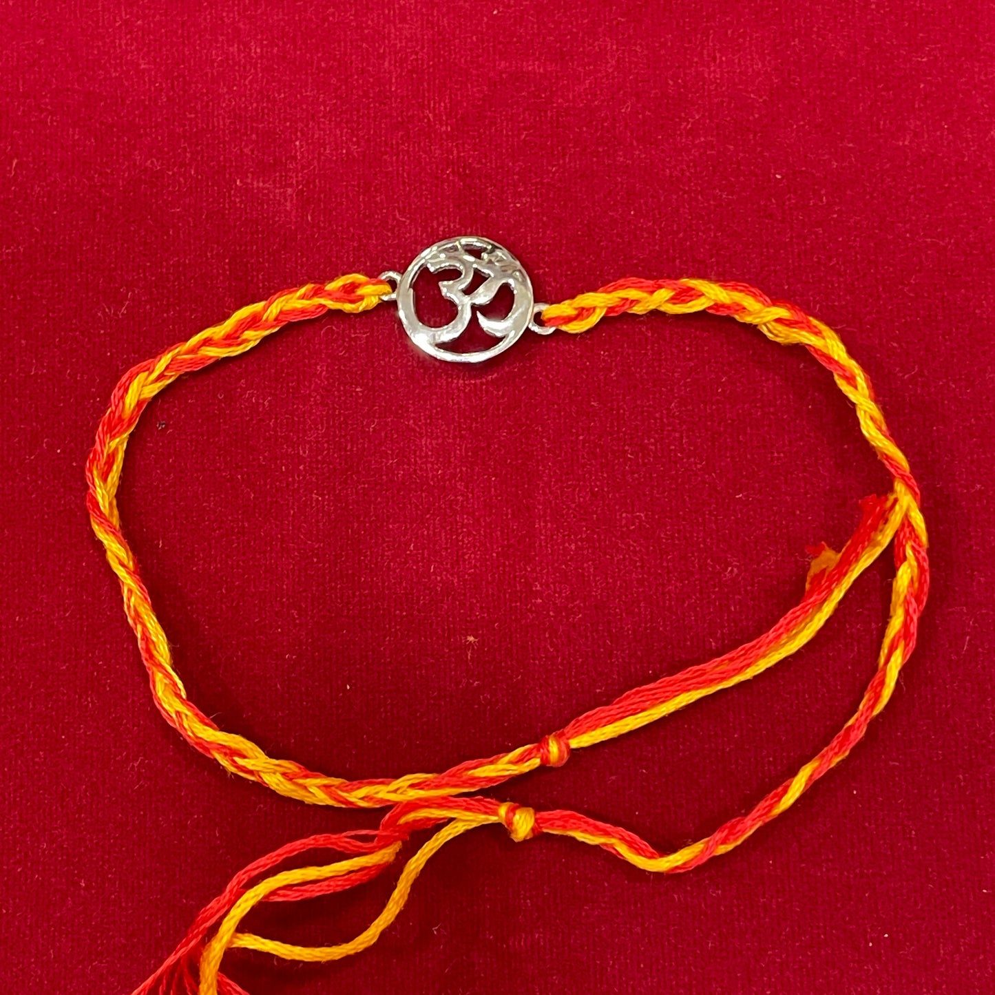 925 Sterling Silver Om Rakhi | Red & Yellow Thread Rakhi for Raksha Bandhan