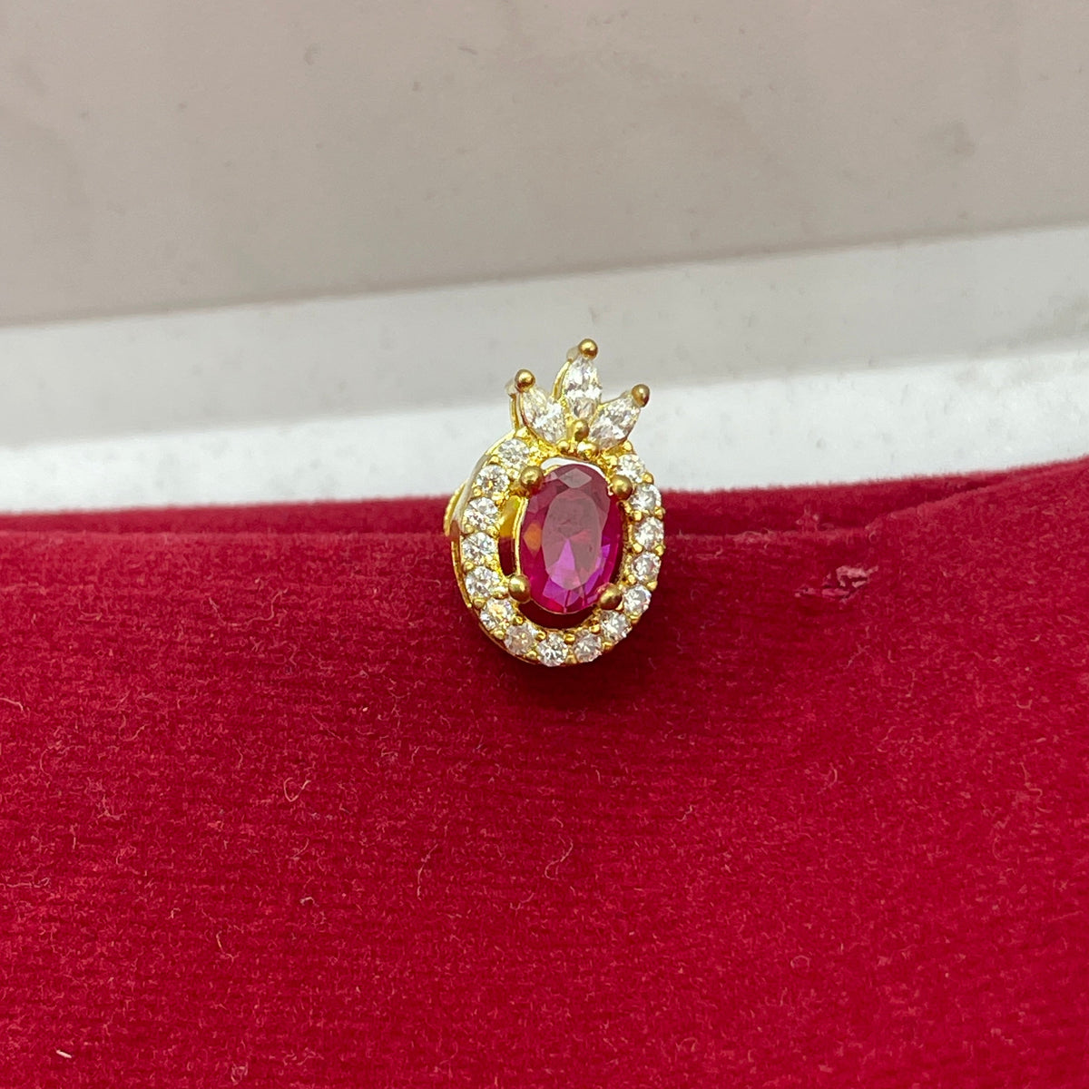 92.5 Sterling Silver Gold Plated Ruby Red CZ Oval Halo Stud Earrings for Women