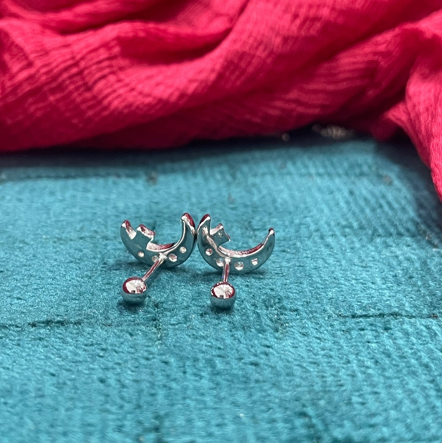 925 Silver Starry Moon Studs - Ball back