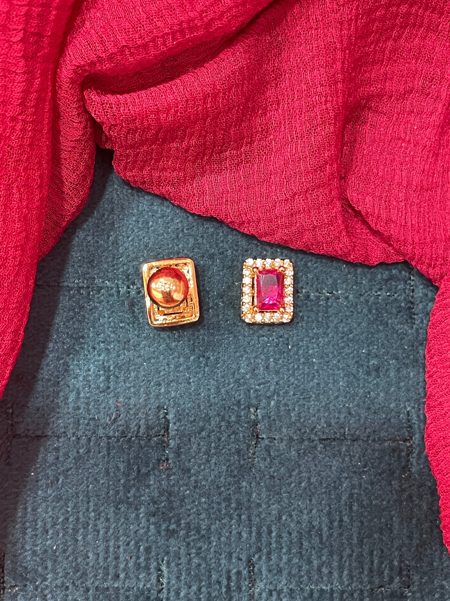 92.5 silver stylish gold plated pink stone earrings