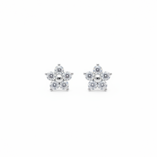925 Silver 5 Petal Flower Studs - Ball back