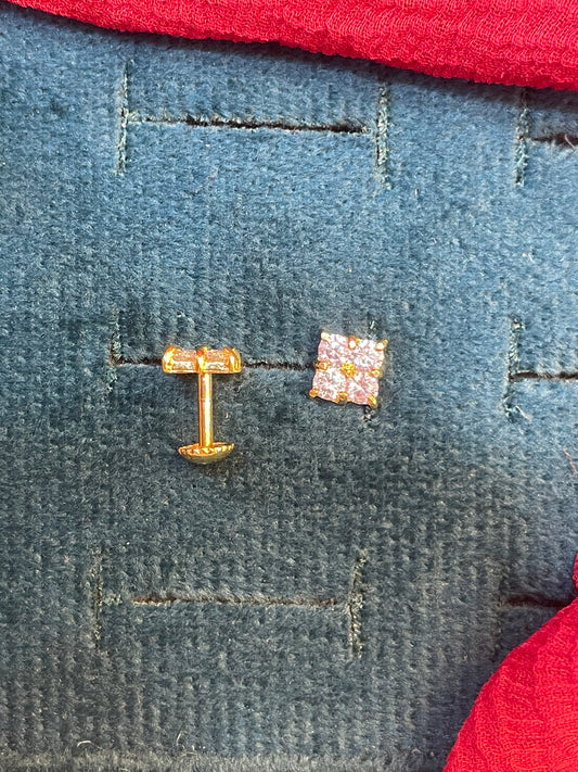 92.5 silver gold plated square white stone earrings