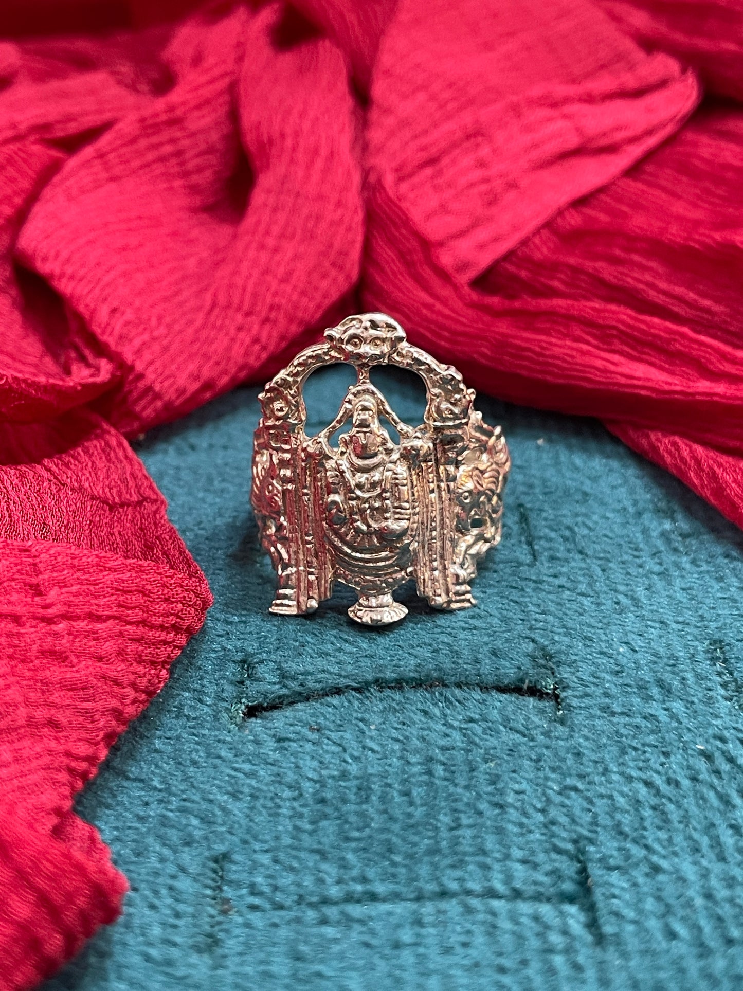 92.5 Silver Venkateswara Swamy Ring for Men Size 20 | Divine Temple Design | Spiritual Jewellery