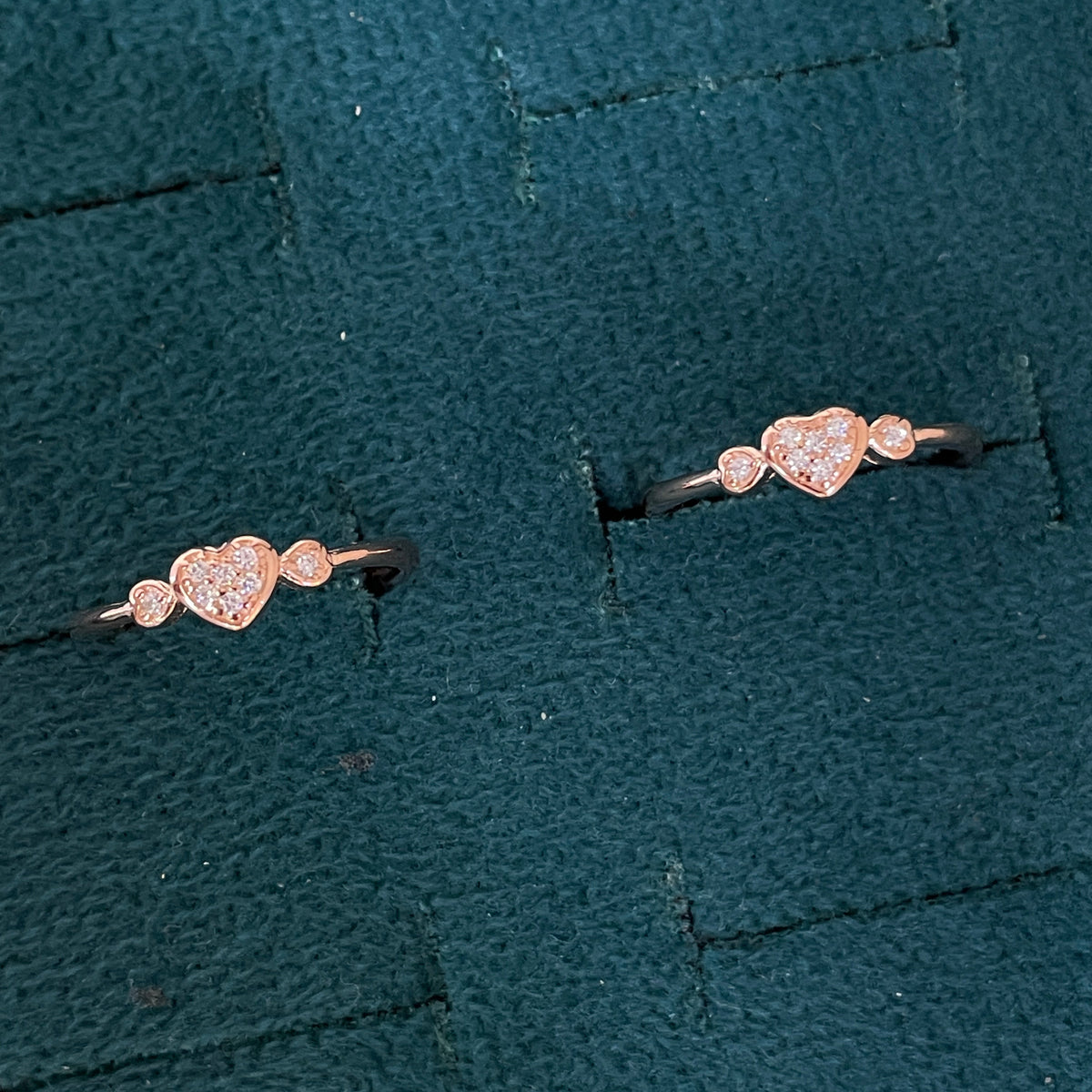 92.5 Silver Rose Gold Plated White CZ Triple Heart Toe Rings