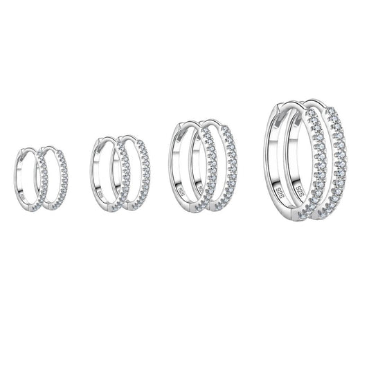 925 Silver Hoops with White Stones - Pair