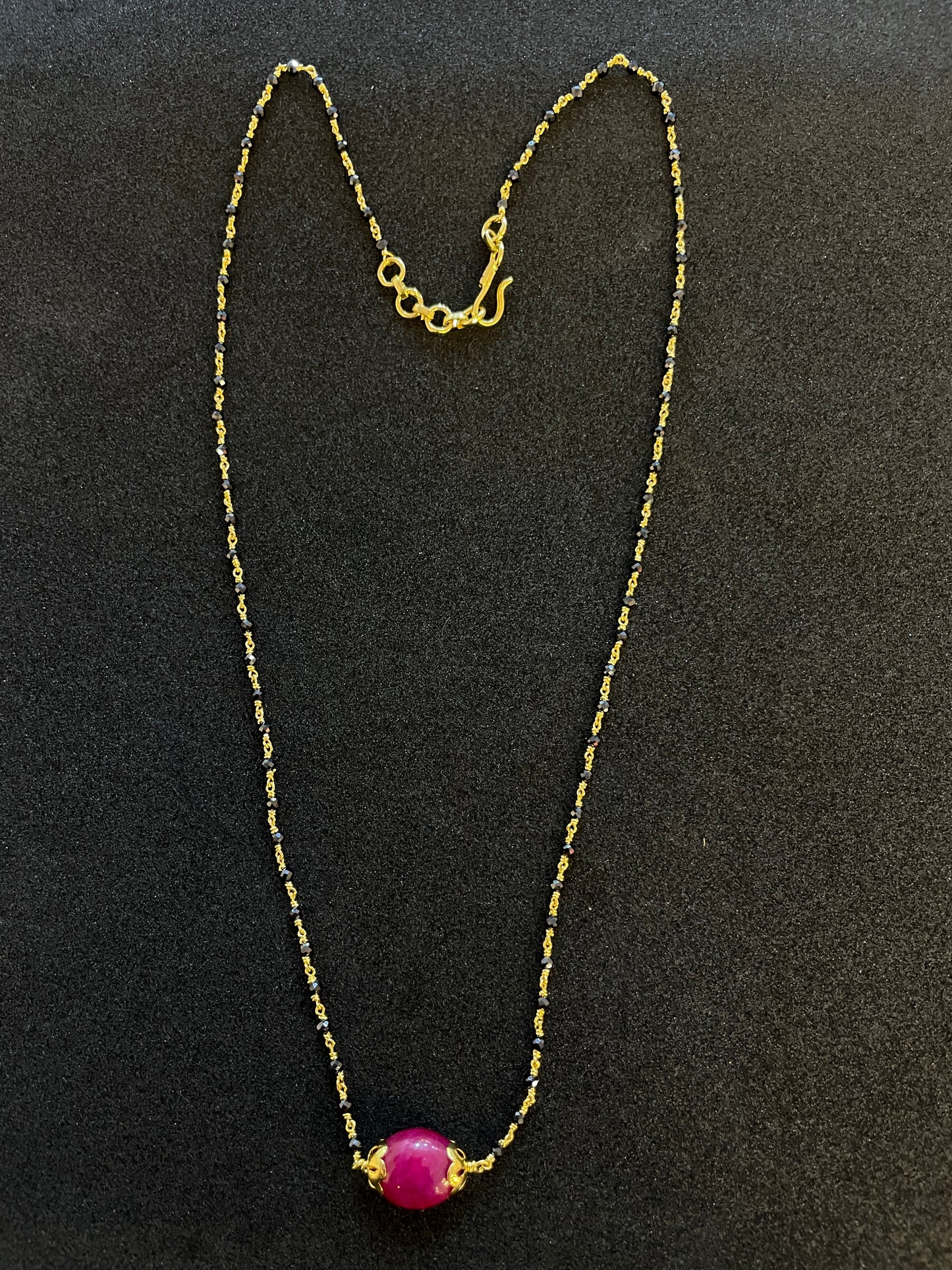 925 Silver Gold Plated Black bead Ruby chain 17 inch
