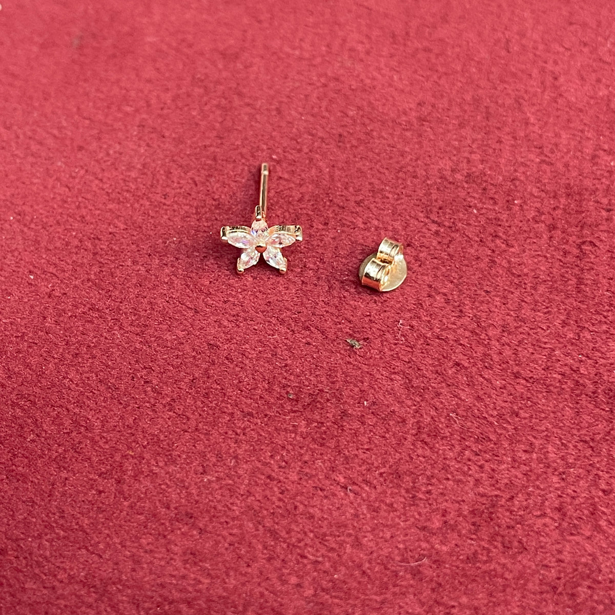 92.5 Sterling Silver Rose Gold Plated Marquise CZ Flower Studs