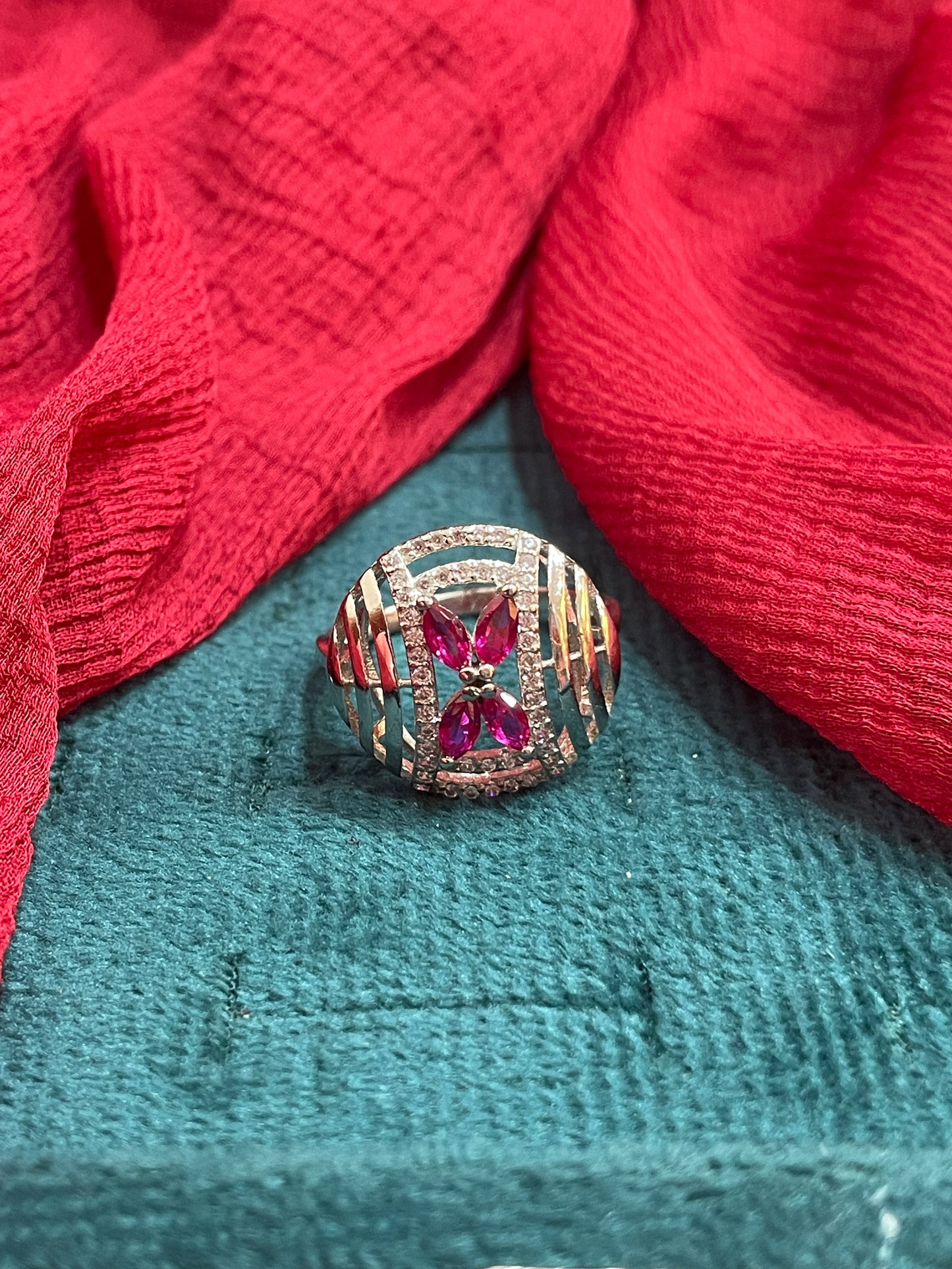 92.5 Silver Pink Stone Ring for Women Size 15 | Stylish Elegant Design | Premium Jewellery