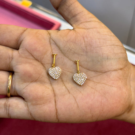 92.5 Silver Gold Plated Studded Heart Bugadi Pair| Romantic Elegant Design | Jewellery