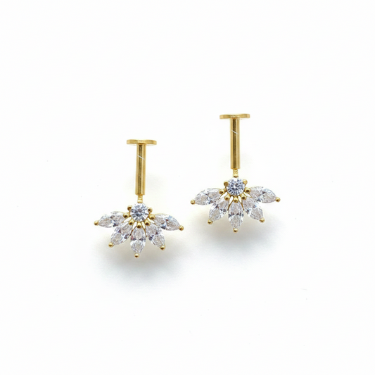 92.5 Silver Gold Plated Half Flower Bugadi Pair | Minimal Floral Elegant Design | Jewellery(pair)